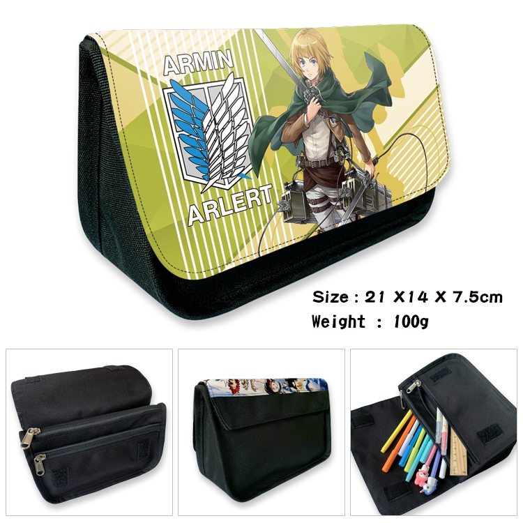 Shingeki no Kyojin Velcro canvas zipper pencil case Pencil Bag 21×14×7.5cm