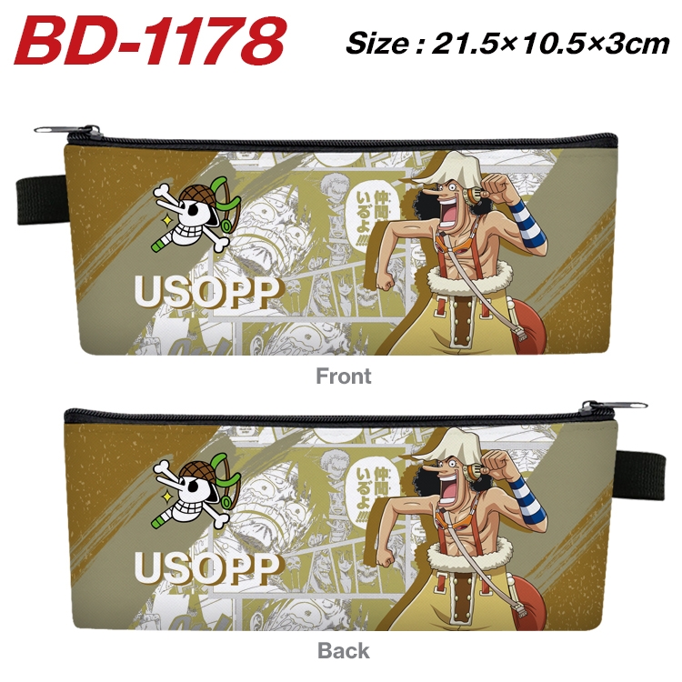 One Piece Anime Peripheral PU Leather Zipper Pencil Case Stationery Box 21.5X10.5X3CM BD-1178
