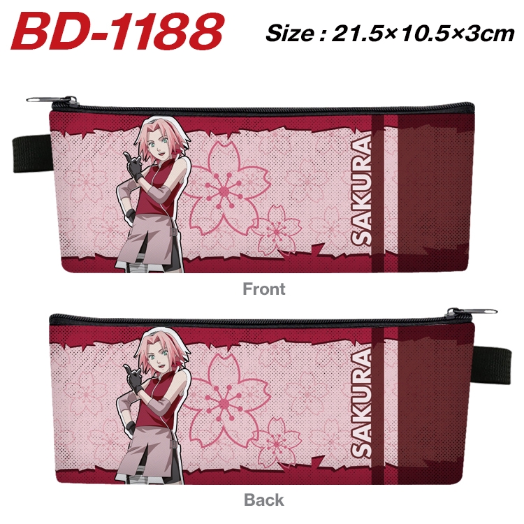 Naruto Anime Peripheral PU Leather Zipper Pencil Case Stationery Box 21.5X10.5X3CM BD-1188