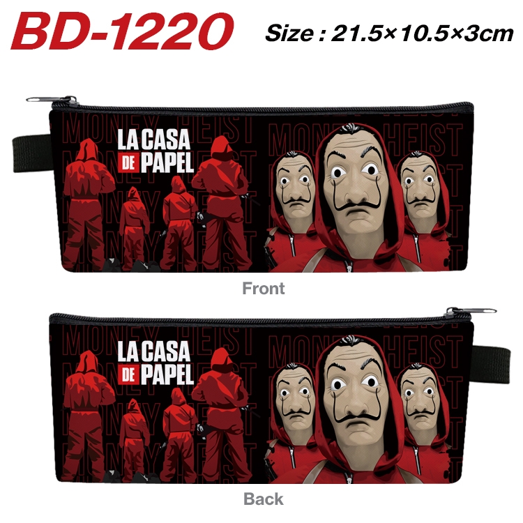 Money Heist Anime Peripheral PU Leather Zipper Pencil Case Stationery Box 21.5X10.5X3CM BD-1220