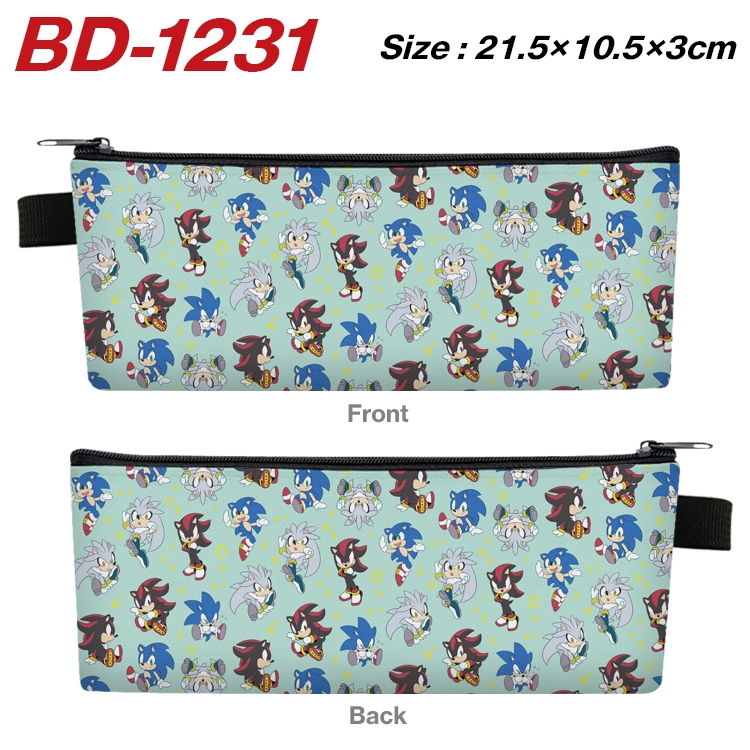 Sonic the Hedgehog Anime Peripheral PU Leather Zipper Pencil Case Stationery Box 21.5X10.5X3CM BD-1231