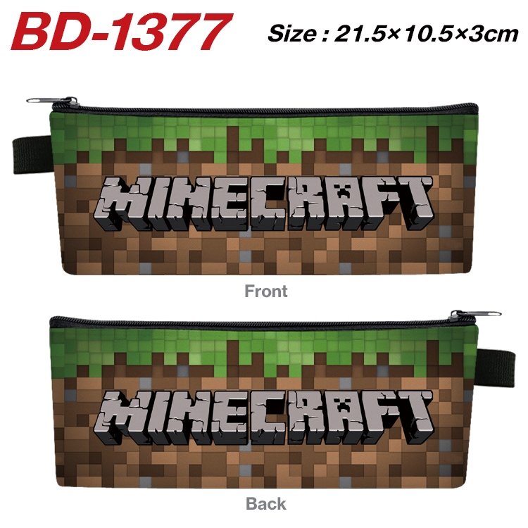 Minecraft Anime Peripheral PU Leather Zipper Pencil Case Stationery Box 21.5X10.5X3CM BD-1377
