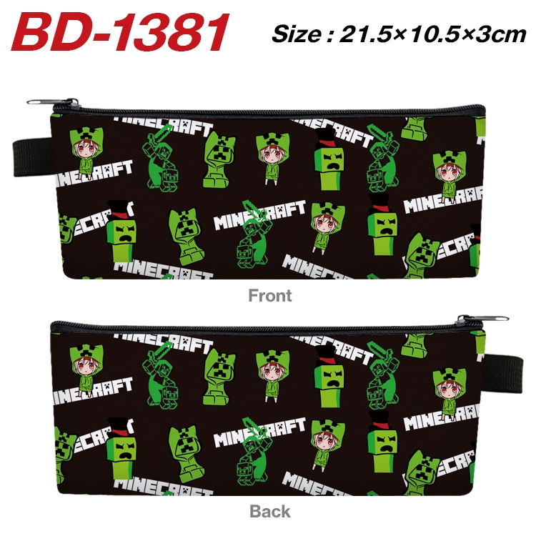Minecraft Anime Peripheral PU Leather Zipper Pencil Case Stationery Box 21.5X10.5X3CM BD-1381