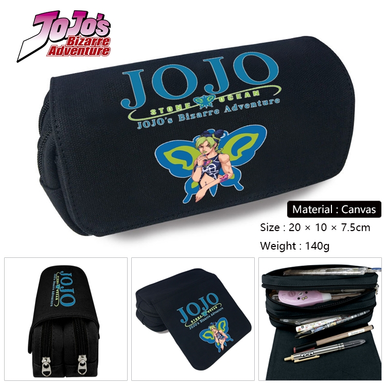 JoJos Bizarre Adventure Anime Multi-Function Double Zipper Canvas Cosmetic Bag Pen Case 20x10x7.5cm