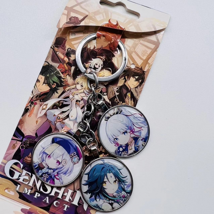 Genshin Impact Anime Cartoon 3 Pendant metal Keychain Bag Pendant