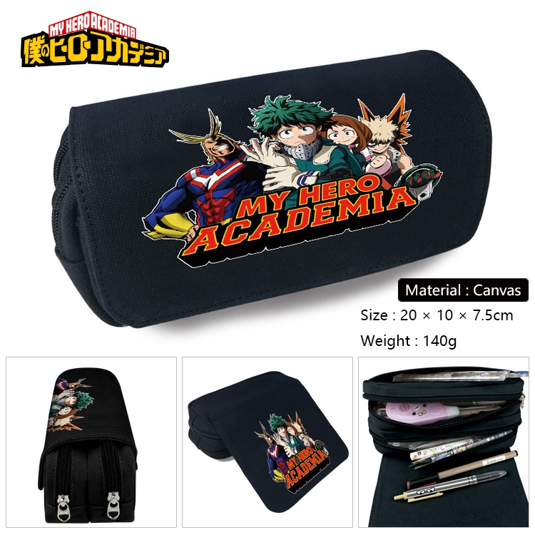 My Hero Academia Anime Multi-Function Double Zipper Canvas Cosmetic Bag Pen Case 20x10x7.5cm