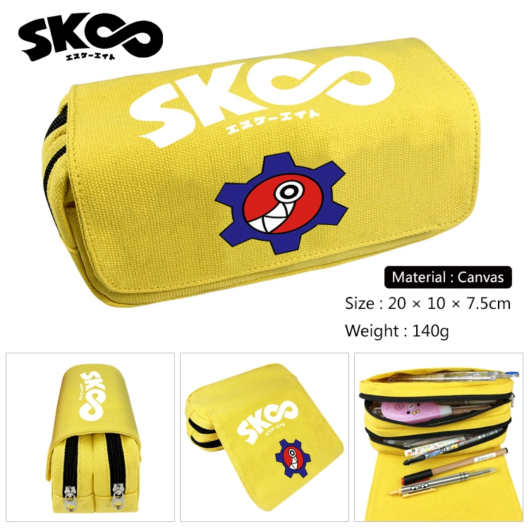 SK∞ Anime Multi-Function Double Zipper Canvas Cosmetic Bag Pen Case 20x10x7.5cm