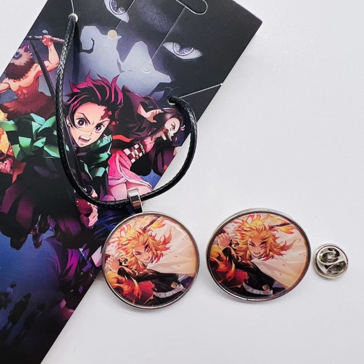 Demon Slayer Kimets Anime Cartoon Necklace Brooch Badge 2 Piece Set  326
