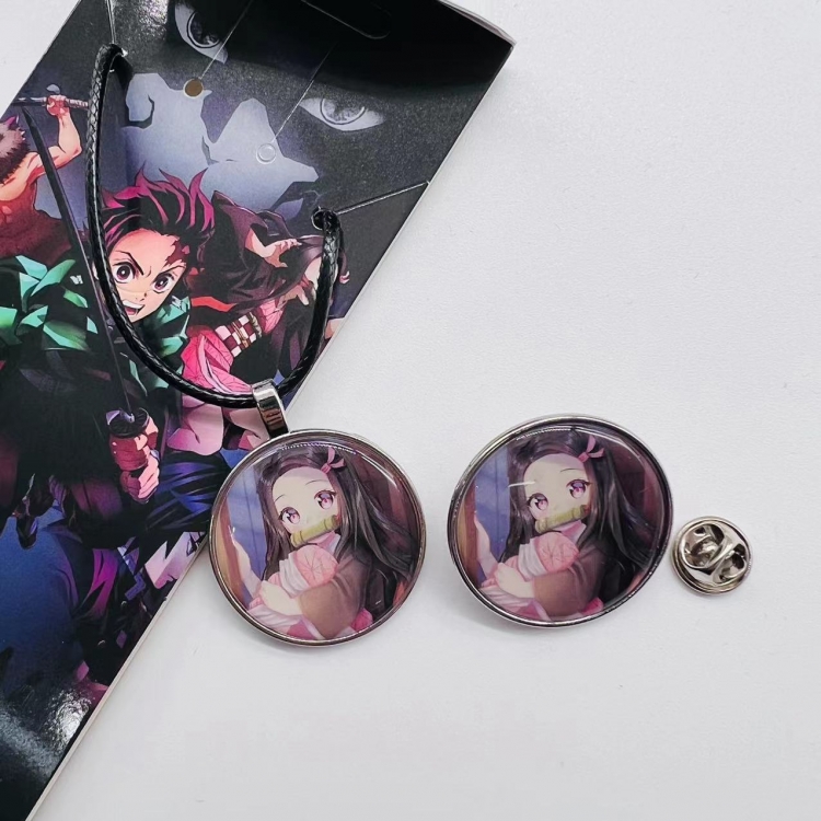 Demon Slayer Kimets Anime Cartoon Necklace Brooch Badge 2 Piece Set  337