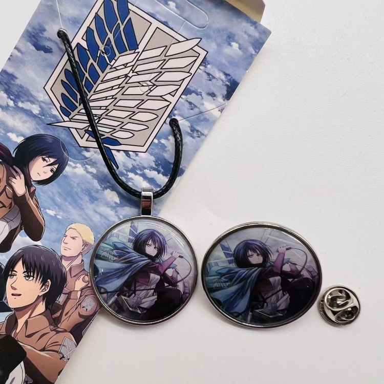 Shingeki no Kyojin Anime Cartoon Necklace   Brooch Badge 2 Piece Set 457