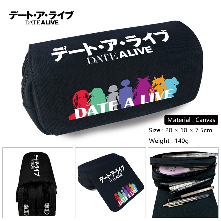 Date-A-Live Anime Multi-Function Double Zipper Canvas Cosmetic Bag Pen Case 20x10x7.5cm