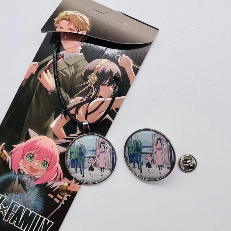SPY×FAMILY Anime Cartoon Leather Rope Necklace Brooch 2 Piece Set  639