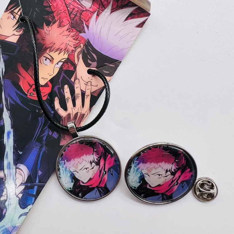 Jujutsu Kaisen Anime Cartoon Leather Rope Necklace Brooch 2 Piece Set 512