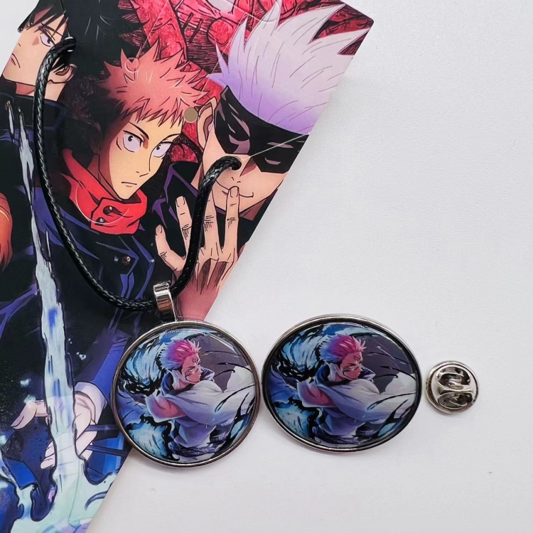 Jujutsu Kaisen Anime Cartoon Leather Rope Necklace Brooch 2 Piece Set 527