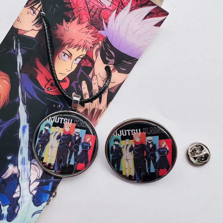 Jujutsu Kaisen Anime Cartoon Leather Rope Necklace Brooch 2 Piece Set   516