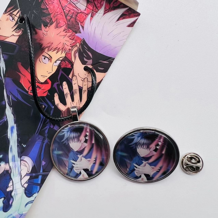 Jujutsu Kaisen Anime Cartoon Leather Rope Necklace Brooch 2 Piece Set 520