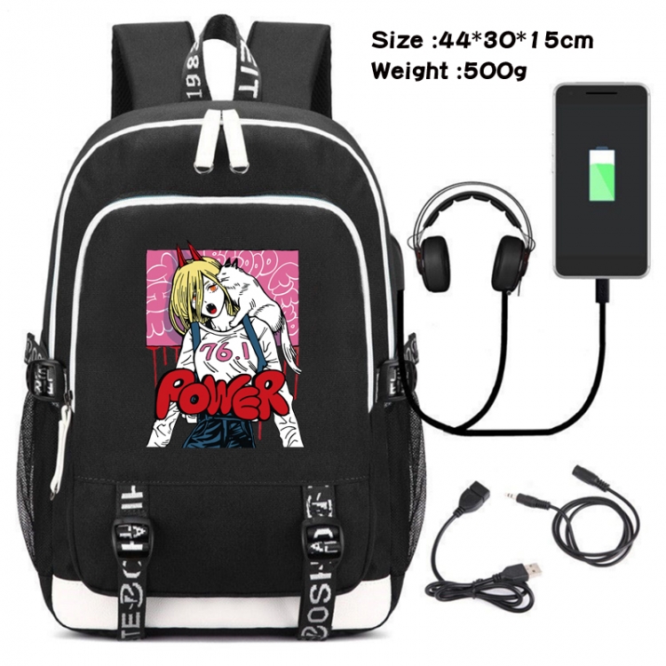 chainsaw man Canvas Double Shoulder White Zipper Data Backpack Waterproof School Bag 44X30X15CM