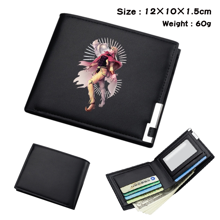 JoJos Bizarre Adventure Anime Coloring Book Black Leather Bifold Wallet 12x10x1.5cm