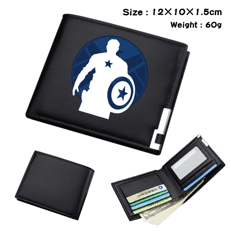 Super hero Anime Coloring Book Black Leather Bifold Wallet 12x10x1.5cm