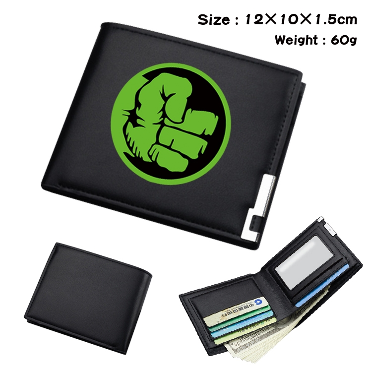 Super hero Anime Coloring Book Black Leather Bifold Wallet 12x10x1.5cm