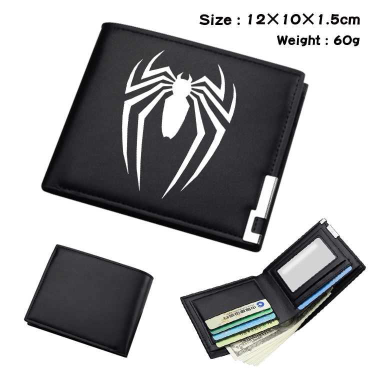 Super hero Anime Coloring Book Black Leather Bifold Wallet 12x10x1.5cm
