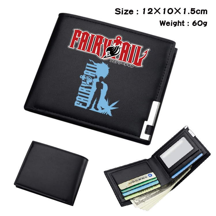 Fairy tail Anime Coloring Book Black Leather Bifold Wallet 12x10x1.5cm