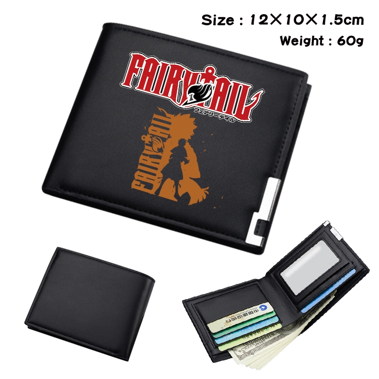 Fairy tail Anime Coloring Book Black Leather Bifold Wallet 12x10x1.5cm