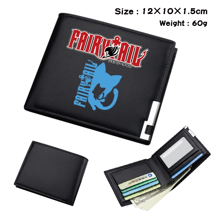Fairy tail Anime Coloring Book Black Leather Bifold Wallet 12x10x1.5cm