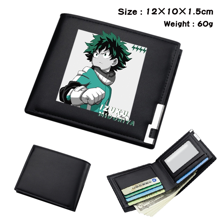 My Hero Academia Anime Coloring Book Black Leather Bifold Wallet 12x10x1.5cm