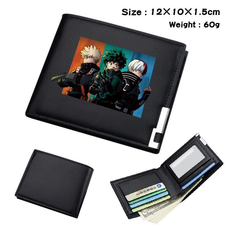My Hero Academia Anime Coloring Book Black Leather Bifold Wallet 12x10x1.5cm