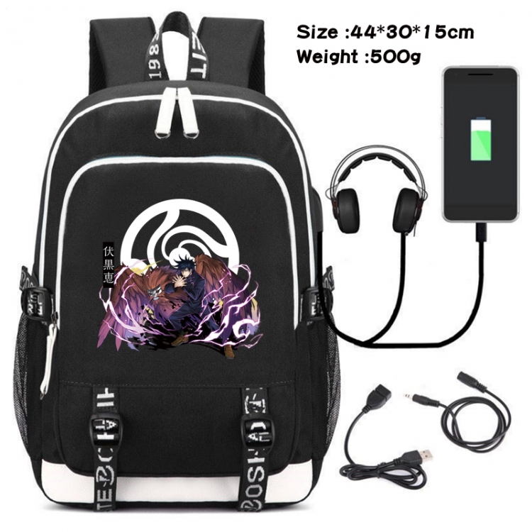 Jujutsu Kaisen  Canvas Double Shoulder White Zipper Data Backpack Waterproof School Bag 44X30X15CM 