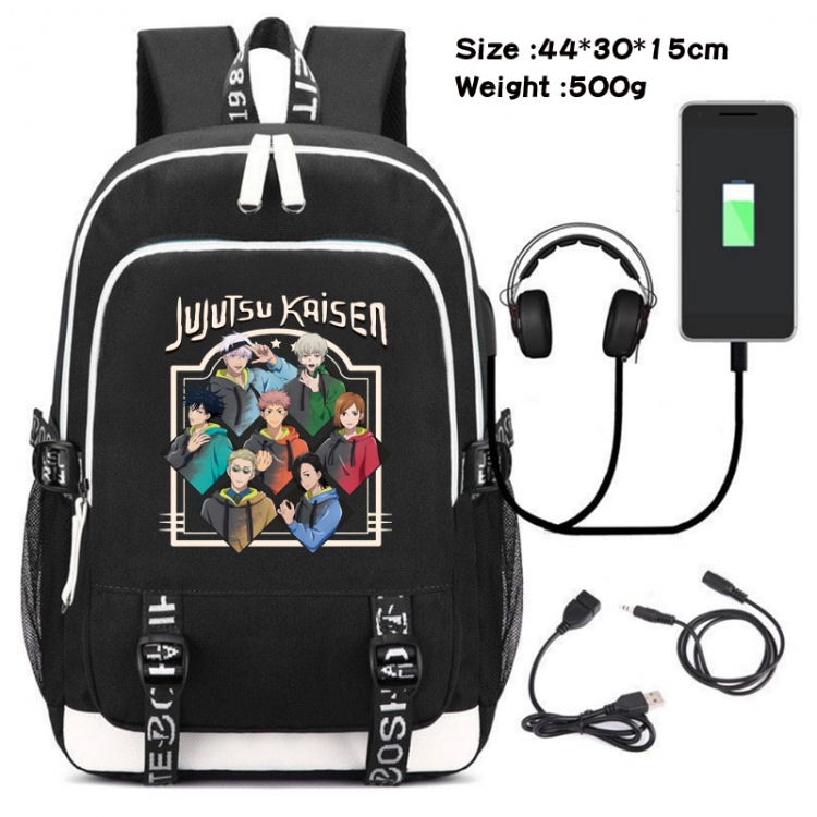 Jujutsu Kaisen  Canvas Double Shoulder White Zipper Data Backpack Waterproof School Bag 44X30X15CM 