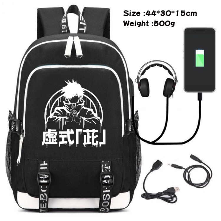 Jujutsu Kaisen  Canvas Double Shoulder White Zipper Data Backpack Waterproof School Bag 44X30X15CM 