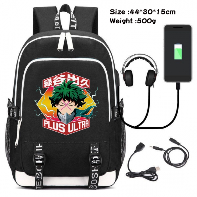 My Hero Academia Canvas Double Shoulder White Zipper Data Backpack Waterproof School Bag 44X30X15CM