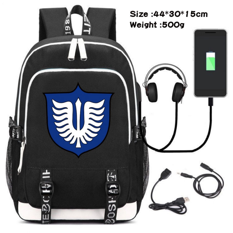 Berserk Canvas Double Shoulder White Zipper Data Backpack Waterproof School Bag 44X30X15CM 500G