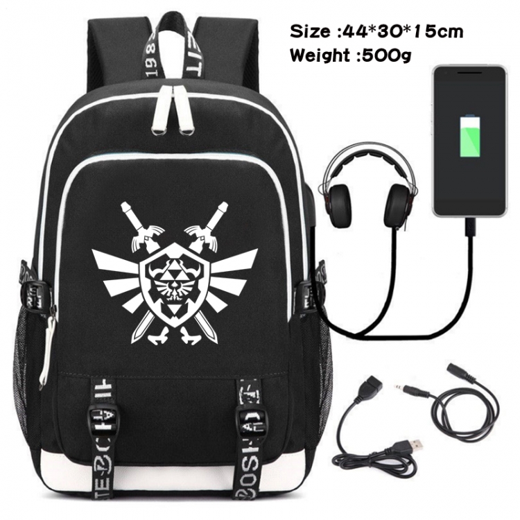 The Legend of Zelda  Canvas Double Shoulder White Zipper Data Backpack Waterproof School Bag 44X30X15CM 500G