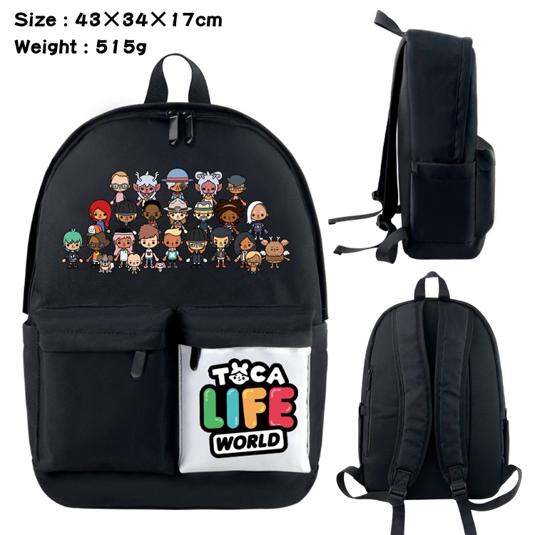toca life world Anime Black and White Classic Waterproof Canvas Backpack 43X34X17CM