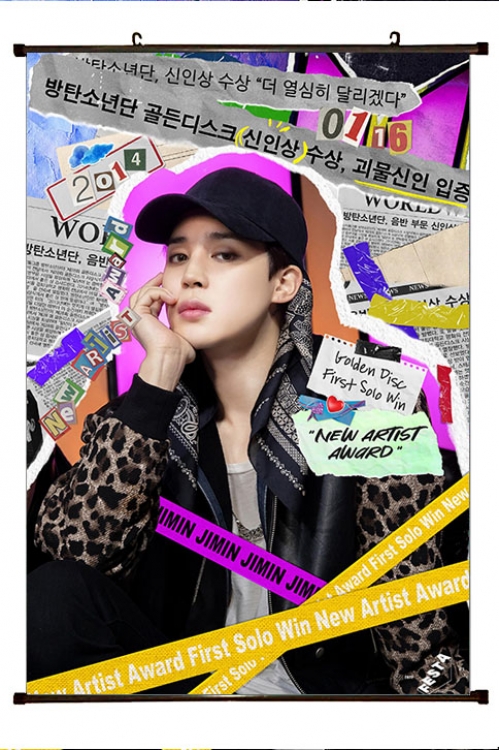 BTS movie star black Plastic rod Cloth painting Wall Scroll 60X90CM   BS-1490