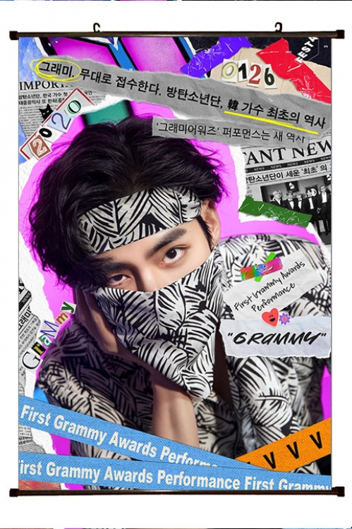 BTS movie star black Plastic rod Cloth painting Wall Scroll 60X90CM   BS-1492