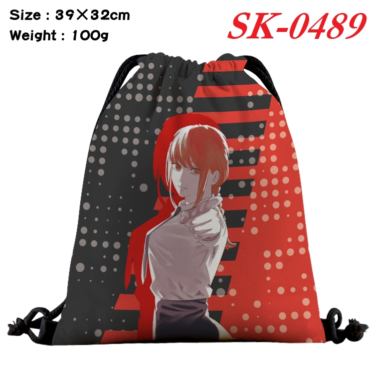 chainsaw man cartoon Waterproof Nylon Full Color Drawstring Pocket 39x32cm SK-0489
