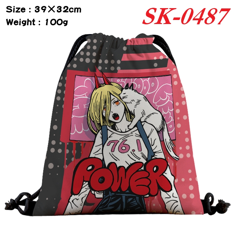 chainsaw man cartoon Waterproof Nylon Full Color Drawstring Pocket 39x32cm SK-0487