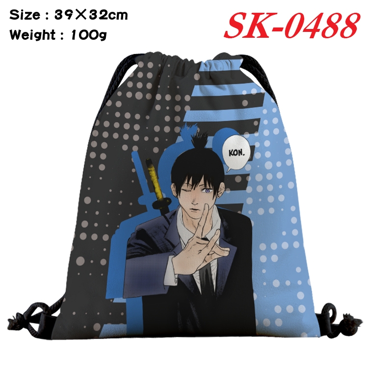 chainsaw man cartoon Waterproof Nylon Full Color Drawstring Pocket 39x32cm SK-0488