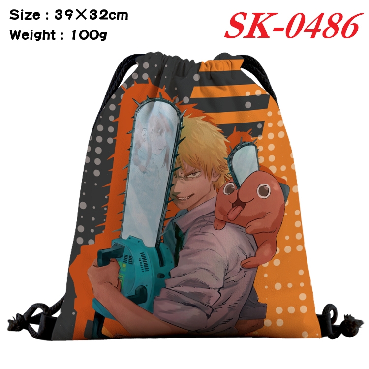 chainsaw man cartoon Waterproof Nylon Full Color Drawstring Pocket 39x32cm SK-0486