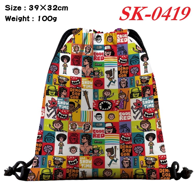 Stranger Things cartoon Waterproof Nylon Full Color Drawstring Pocket 39x32cm SK-0419