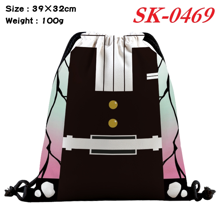 Demon Slayer Kimets cartoon Waterproof Nylon Full Color Drawstring Pocket 39x32cm  SK-0469