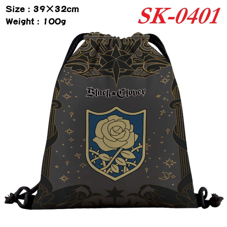 black clover cartoon Waterproof Nylon Full Color Drawstring Pocket 39x32cm  SK-0401