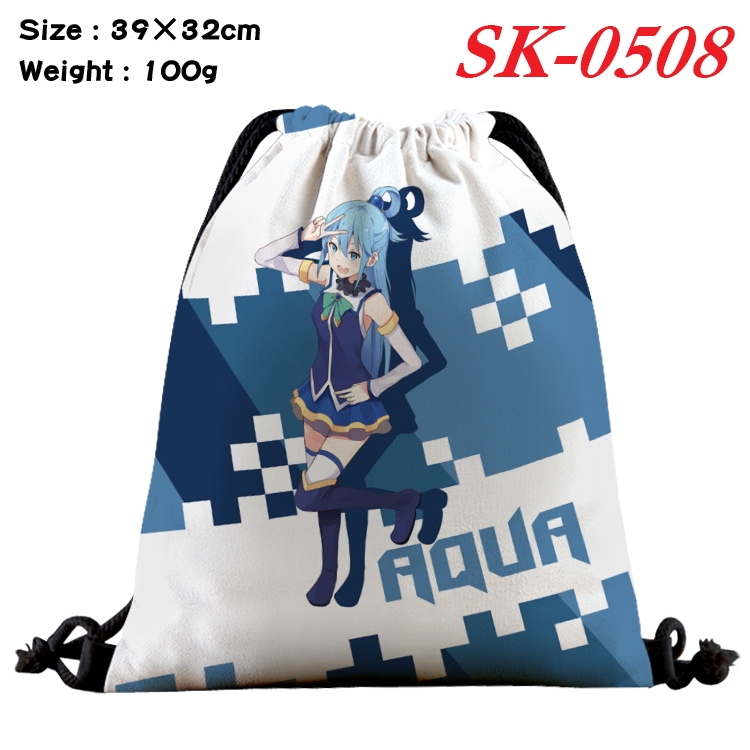 Blessings for a better world cartoon Waterproof Nylon Full Color Drawstring Pocket 39x32cm SK-0508 