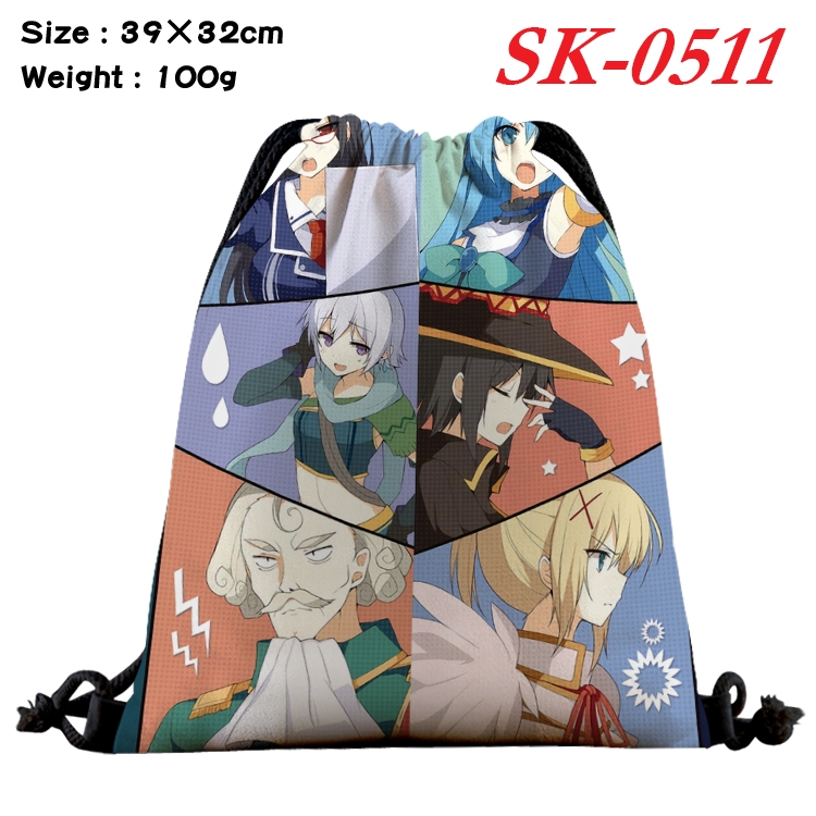 Blessings for a better world cartoon Waterproof Nylon Full Color Drawstring Pocket 39x32cm SK-0511 