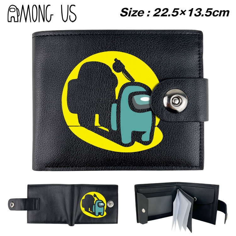 Among us Game Black Leather Magnetic Buckle Two Fold Card Holder Wallet 22.5X13.5CM