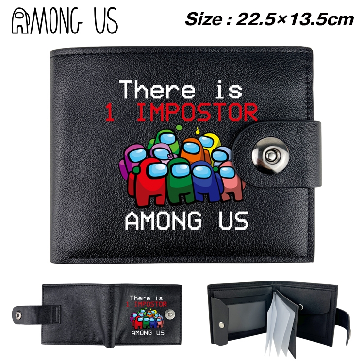 Among us Game Black Leather Magnetic Buckle Two Fold Card Holder Wallet 22.5X13.5CM